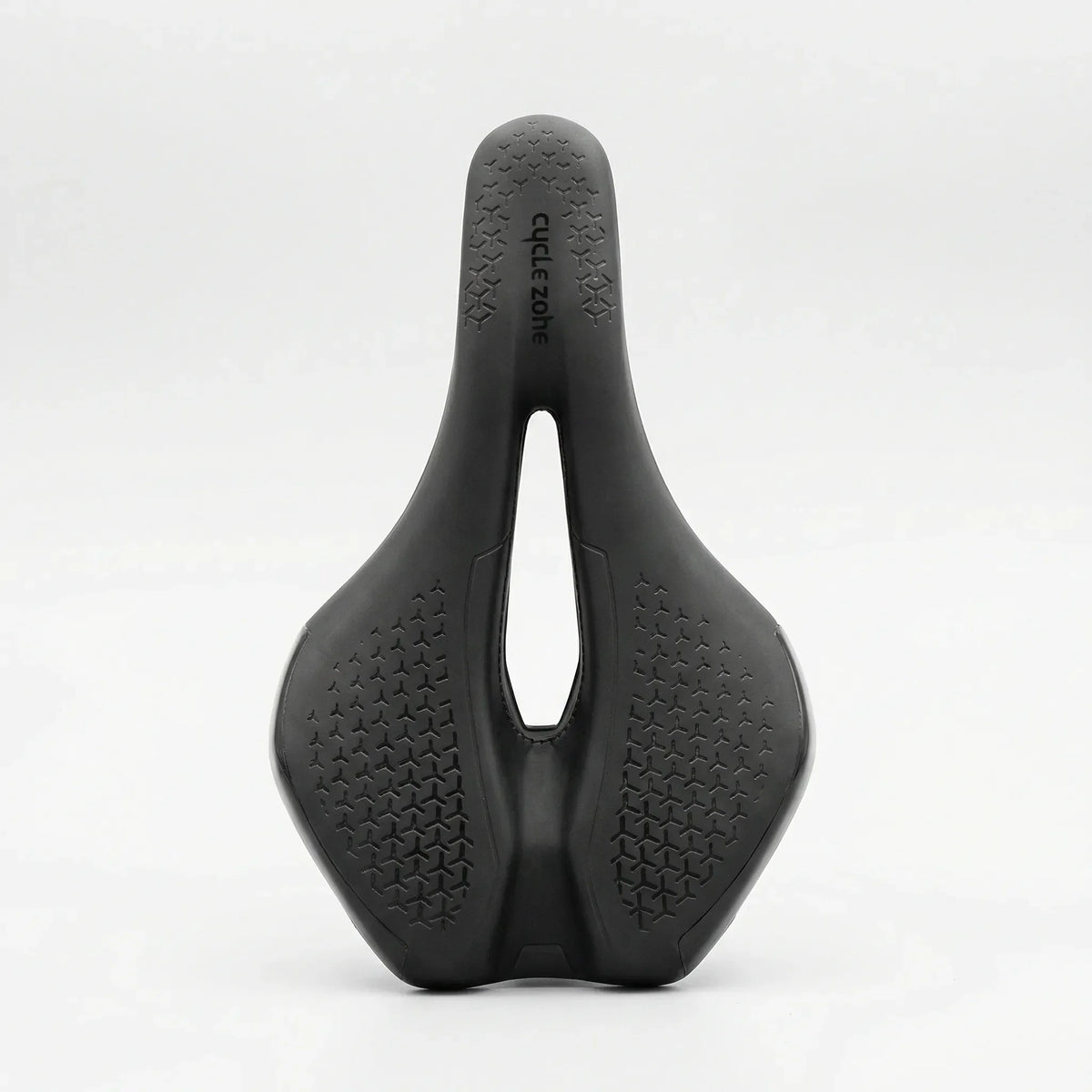 Wide bike saddle with pressure relief channel and ventilation zones
