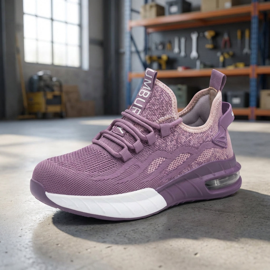 Women's safety sneakers with non-slip grip and puncture-resistant sole