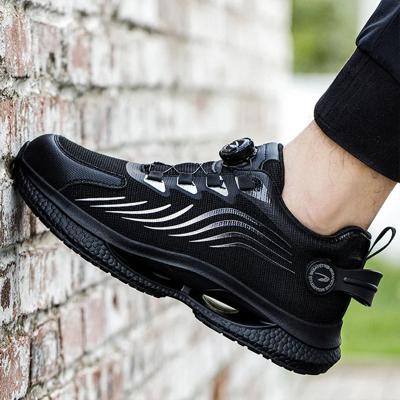Low profile safety shoes with reinforced toe protection and non-slip sole