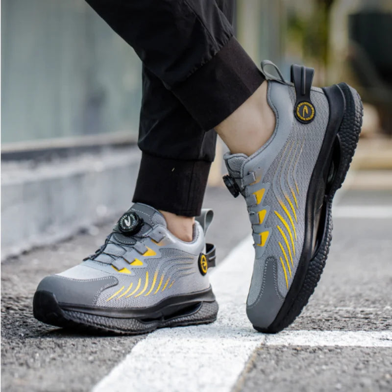 Low profile safety shoes with reinforced toe protection and non-slip sole