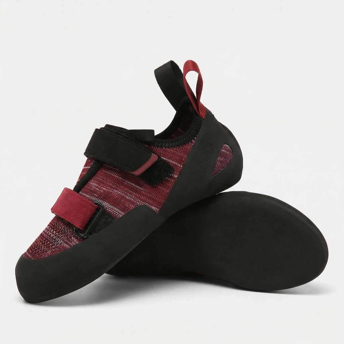 Climbing shoes with velcro straps and grippy rubber sole for indoor and outdoor use