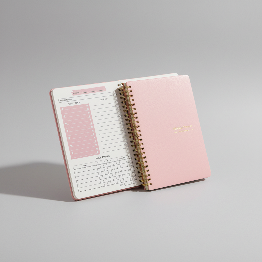 Spiral bound weekly planner with habit tracker and goal sections
