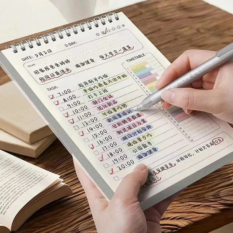 A5 daily planner with hourly timetable and checklist layout