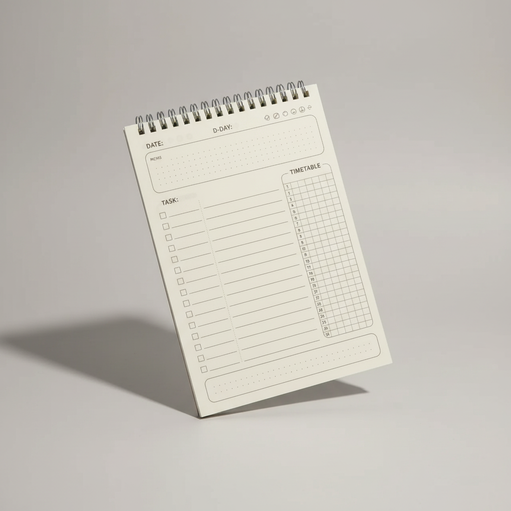 A5 daily planner with hourly timetable and checklist layout