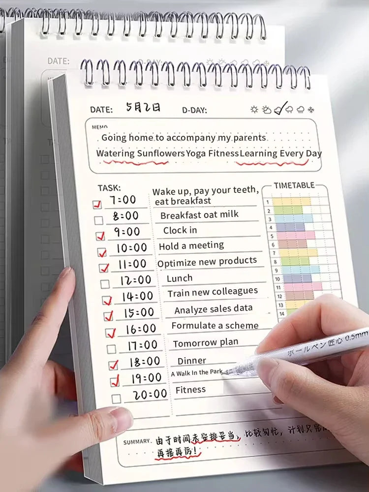 A5 daily planner with hourly timetable and checklist layout