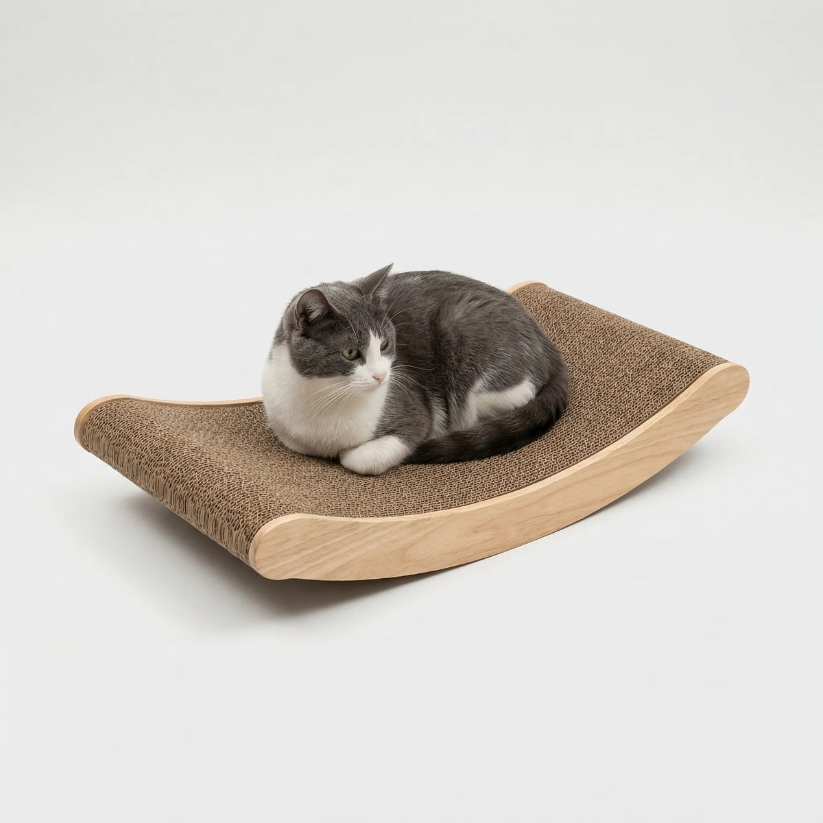 Replaceable corrugated cat scratching board with curved lounge profile