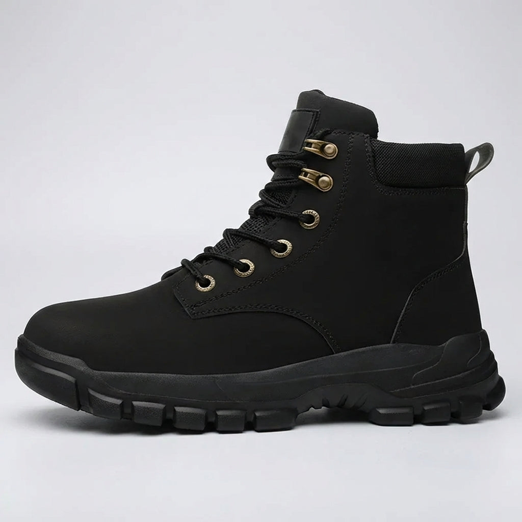 Insulated work boots with protective toe cap and slip-resistant sole
