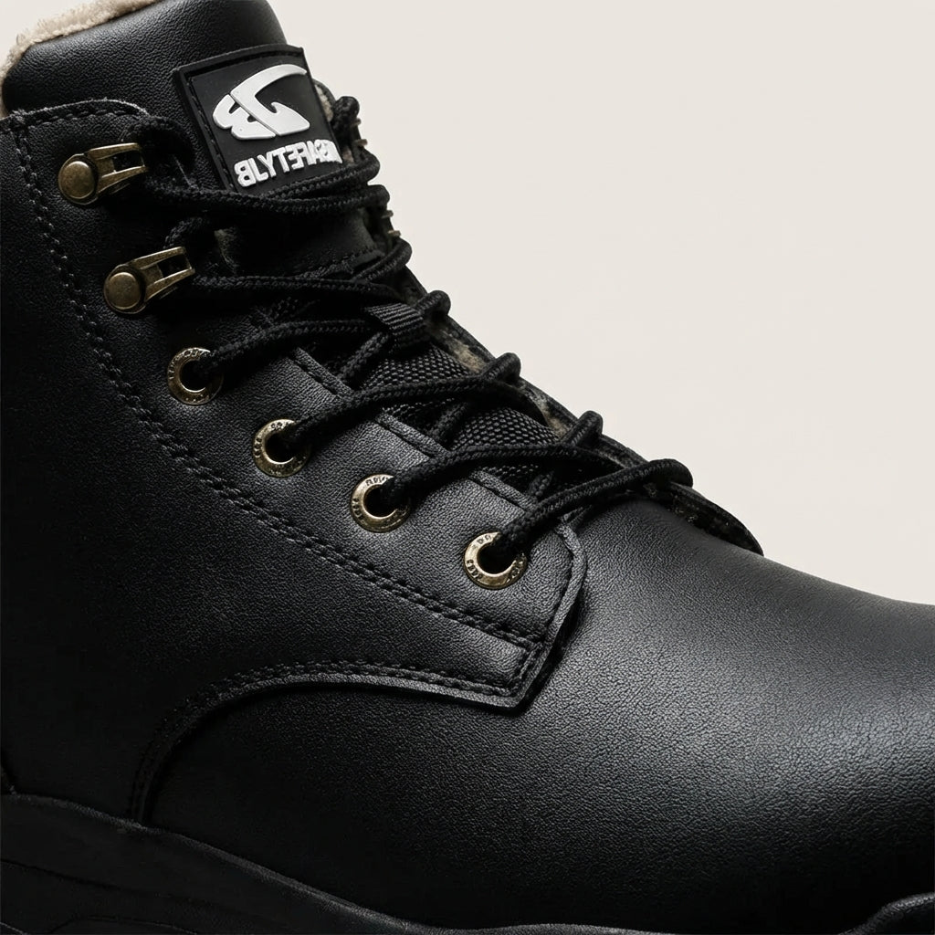 Insulated work boots with protective toe cap and slip-resistant sole