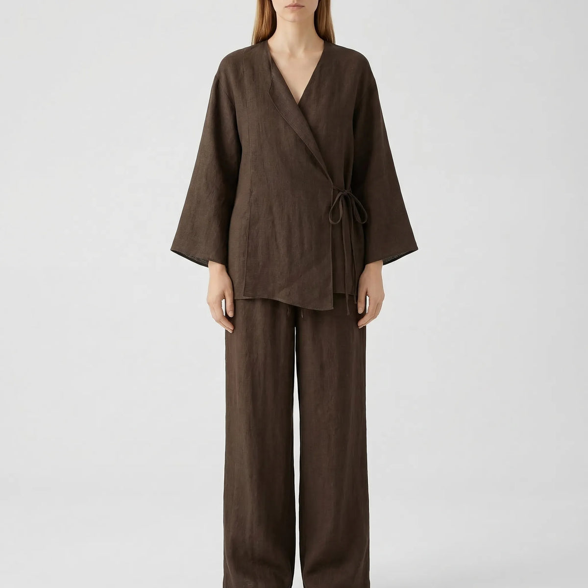 Women's wrap top and wide leg pant co-ord set