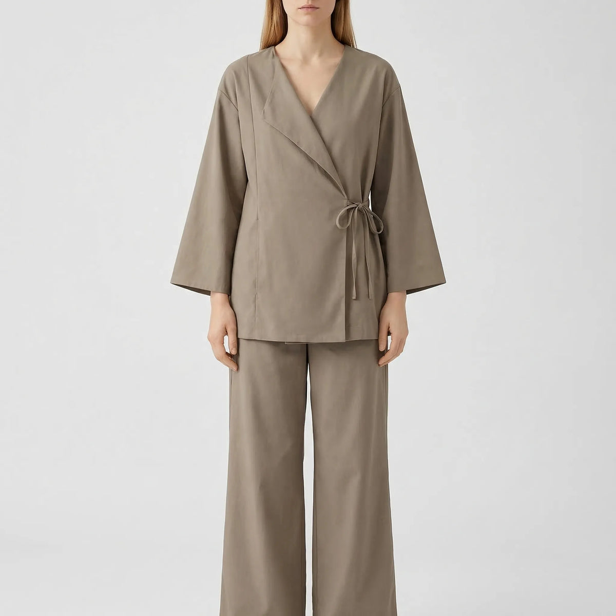 Women's wrap top and wide leg pant co-ord set