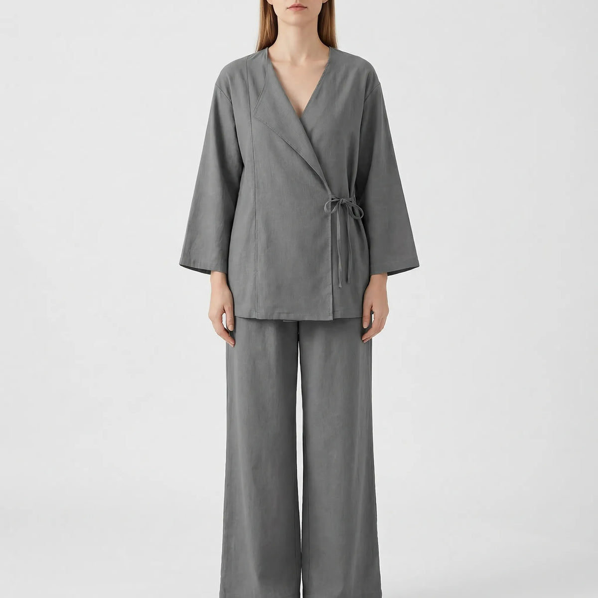 Women's wrap top and wide leg pant co-ord set