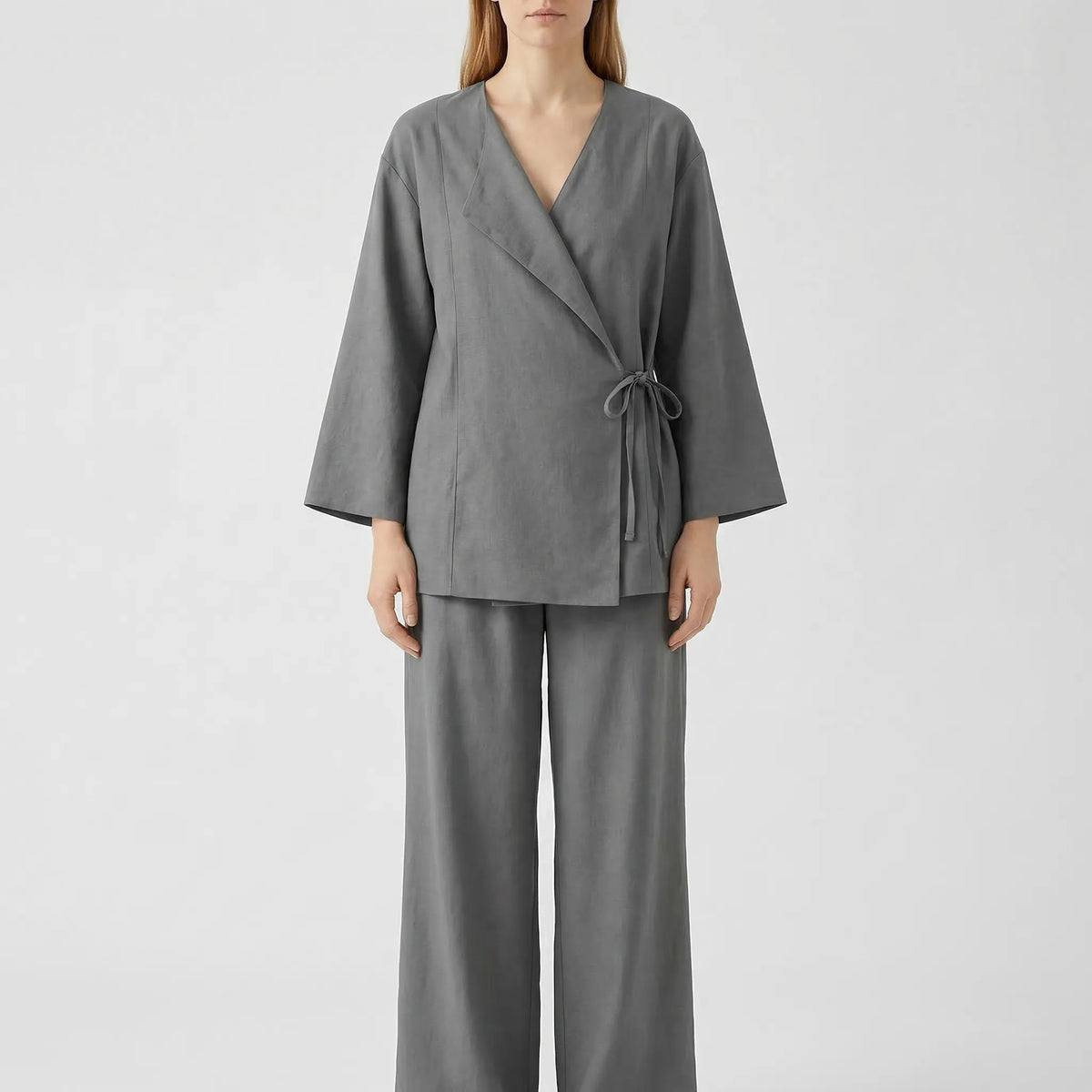 Women's wrap top and wide leg pant co-ord set