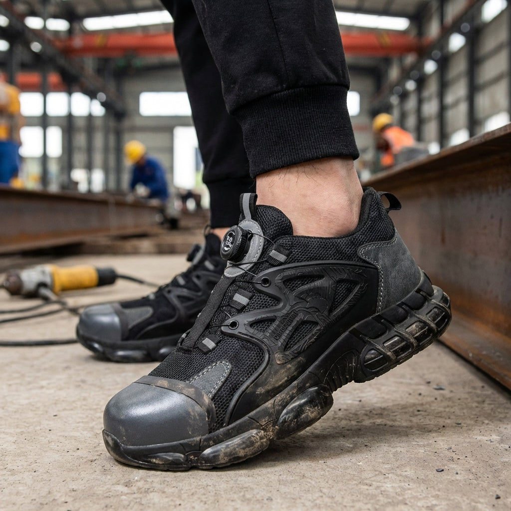 Safety work trainer with reinforced toe protection and non-slip sole