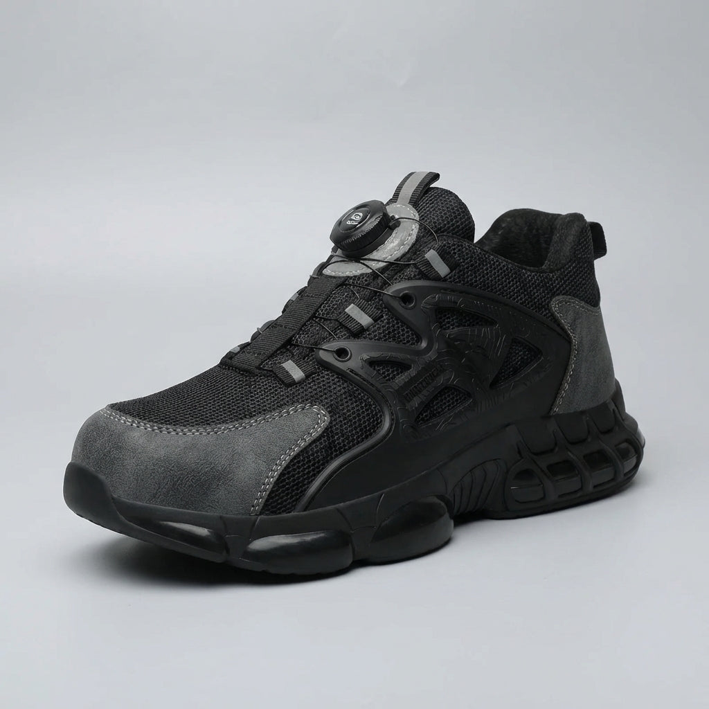 Safety work trainer with reinforced toe protection and non-slip sole