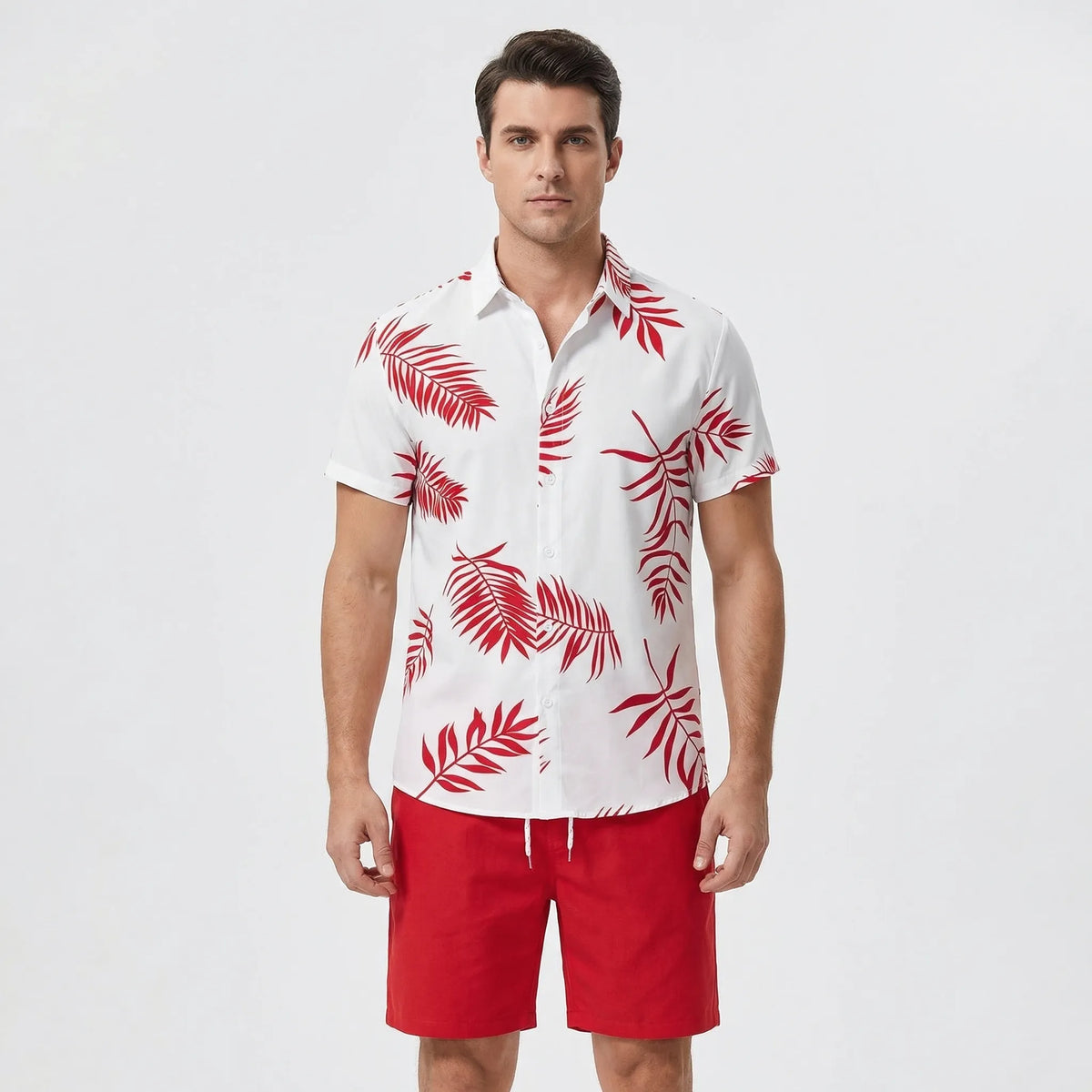 Men's Hawaiian shirt and shorts set with relaxed fit and bold print