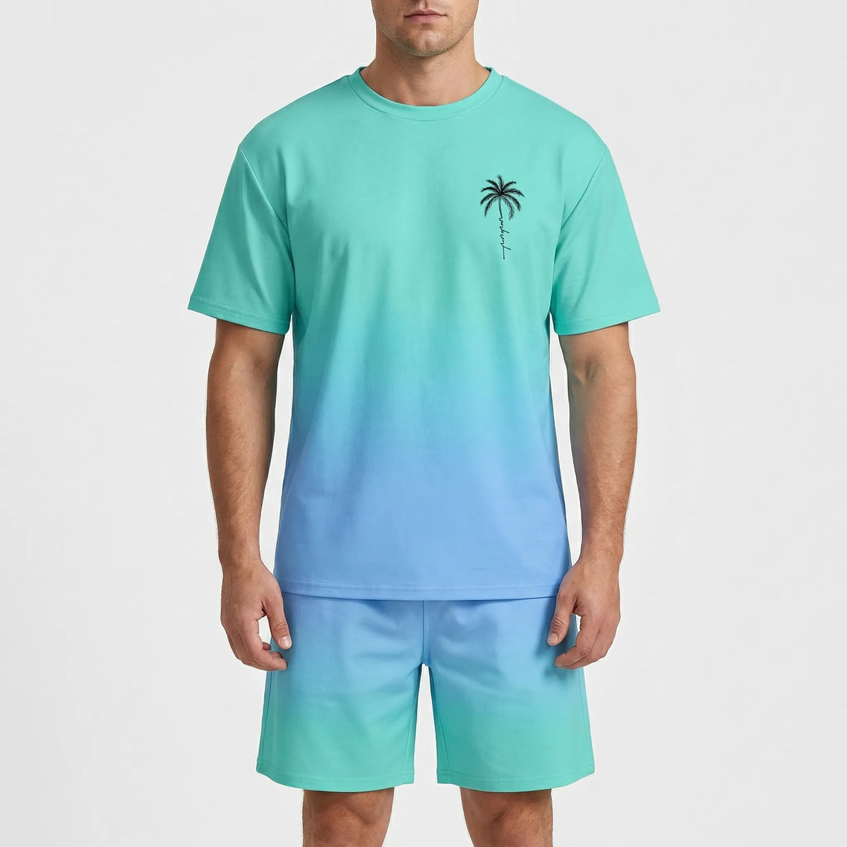 Men's Hawaiian matching set with gradient print top and shorts