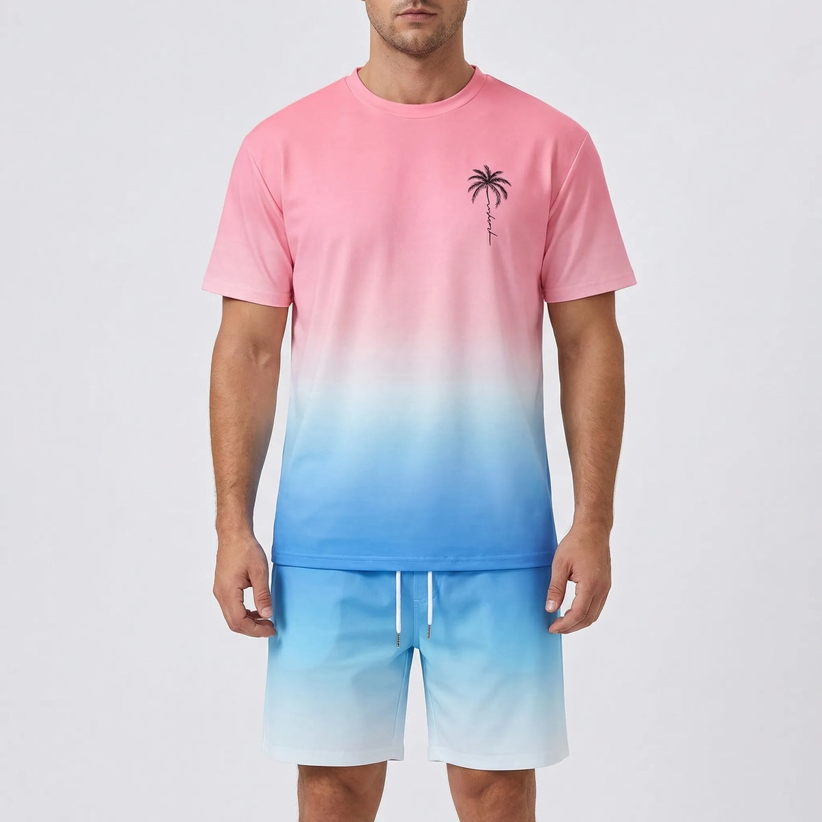 Men's Hawaiian matching set with gradient print top and shorts