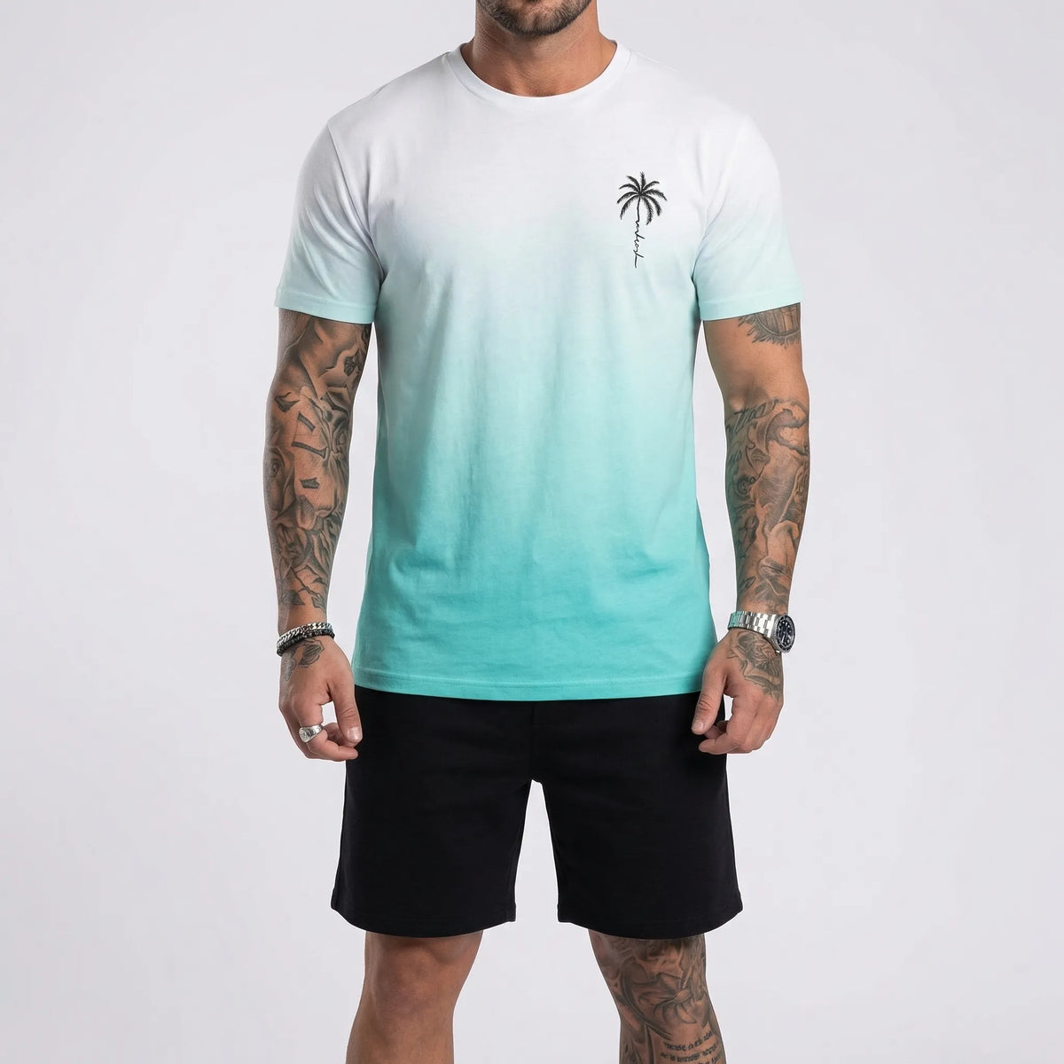 Men's Hawaiian matching set with gradient print top and shorts