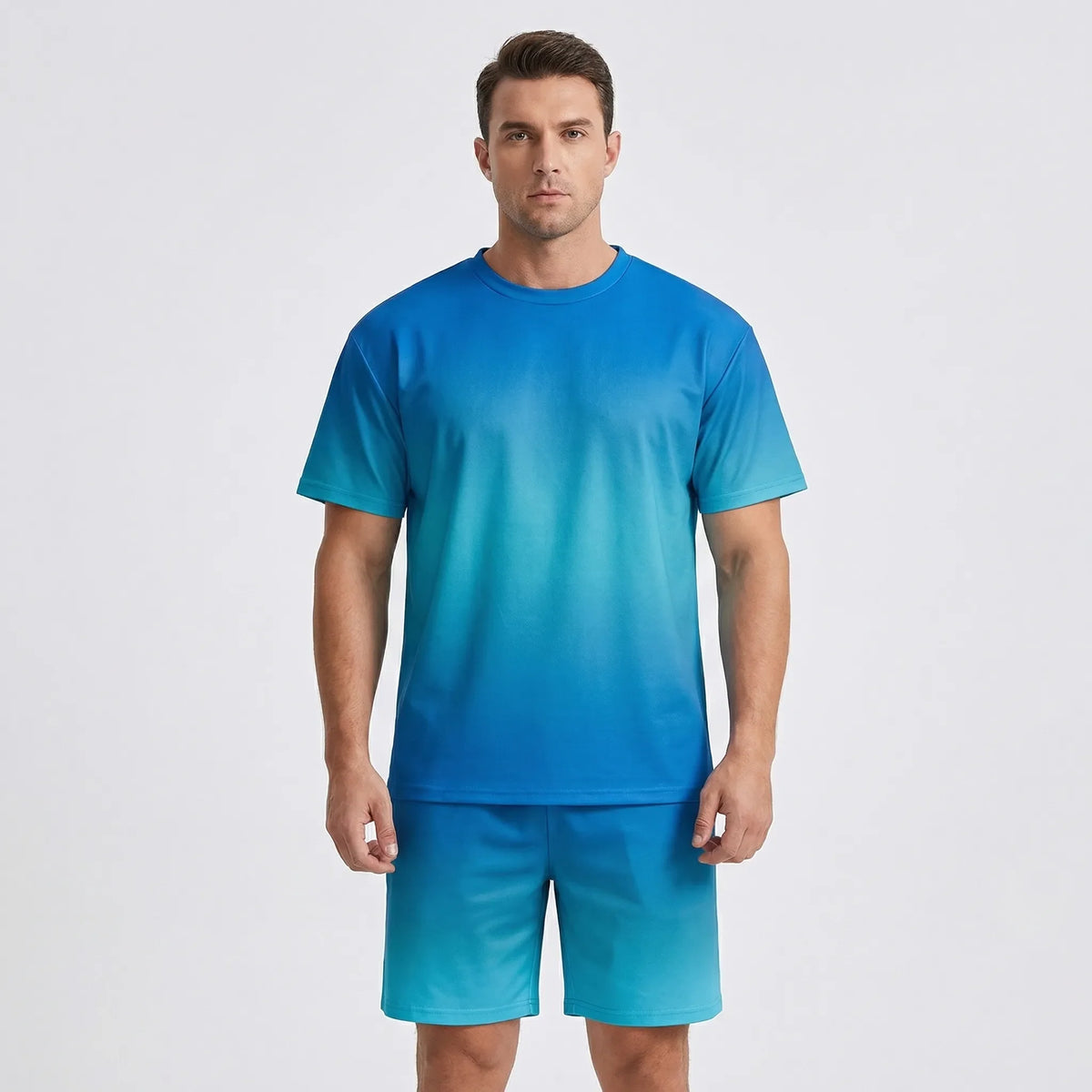 Men's Hawaiian matching set with gradient print top and shorts