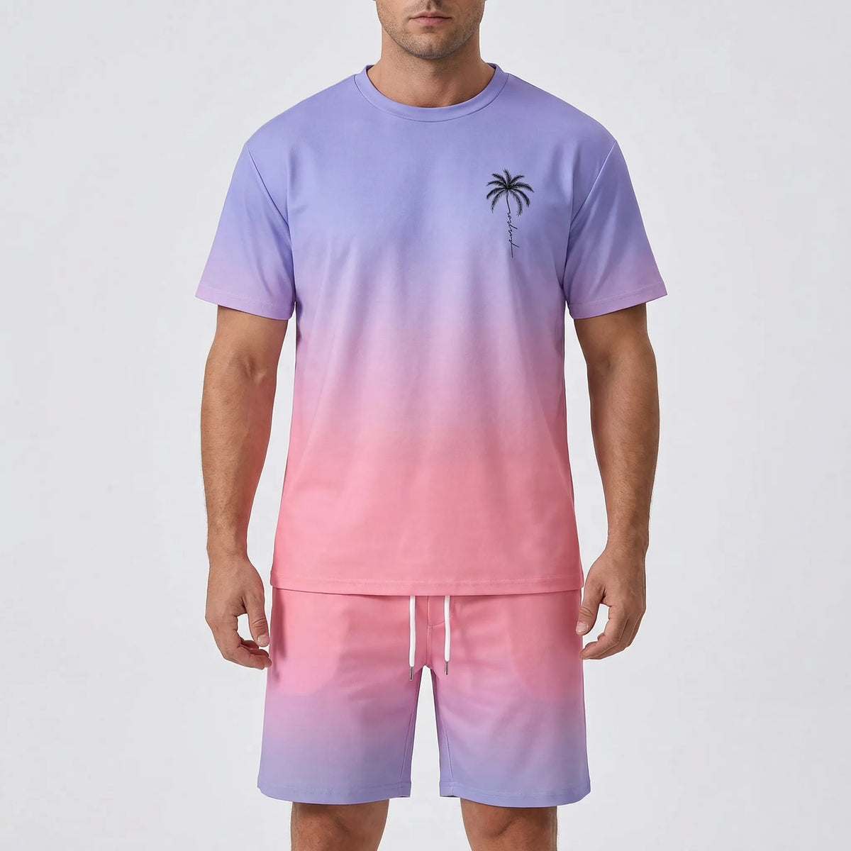 Men's Hawaiian matching set with gradient print top and shorts