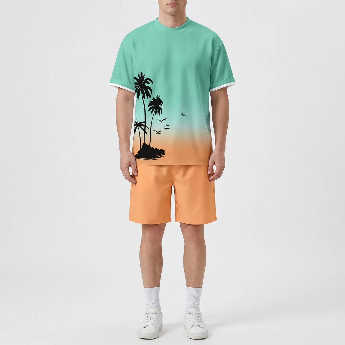 Men's Hawaiian matching set with gradient print top and shorts