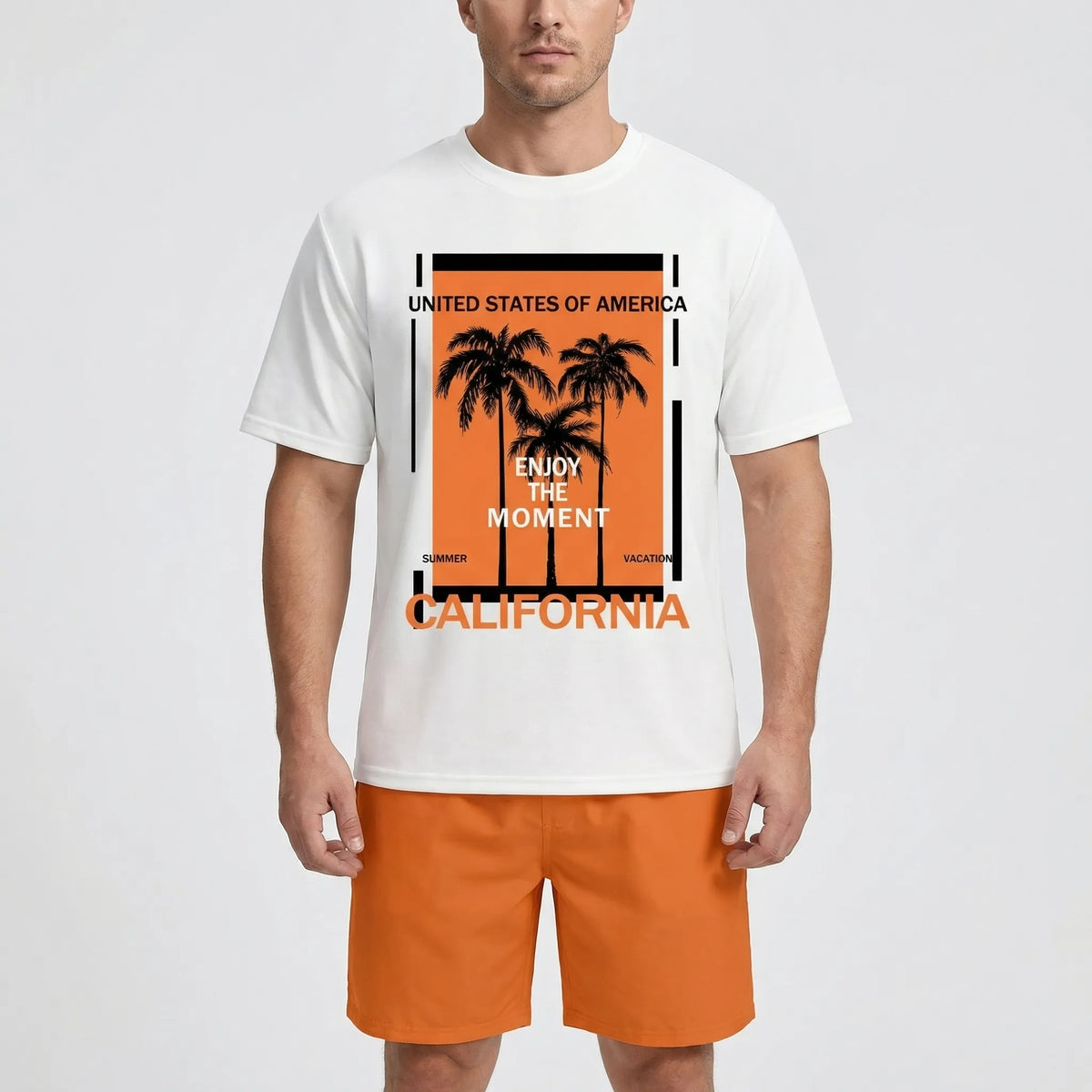 Men's Hawaiian matching set with gradient print top and shorts
