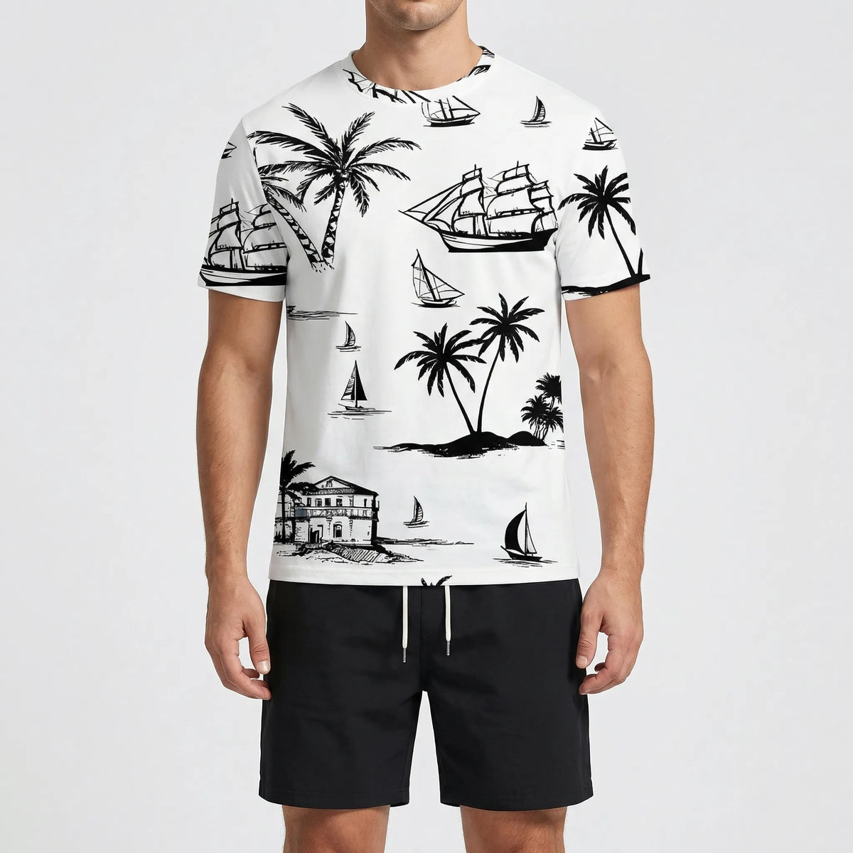 Men's Hawaiian matching set with gradient print top and shorts