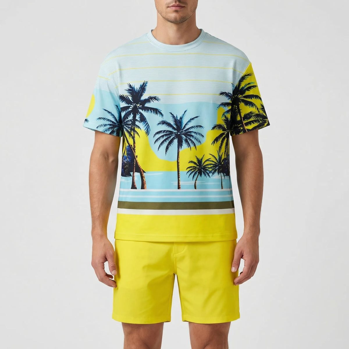 Men's Hawaiian matching set with gradient print top and shorts