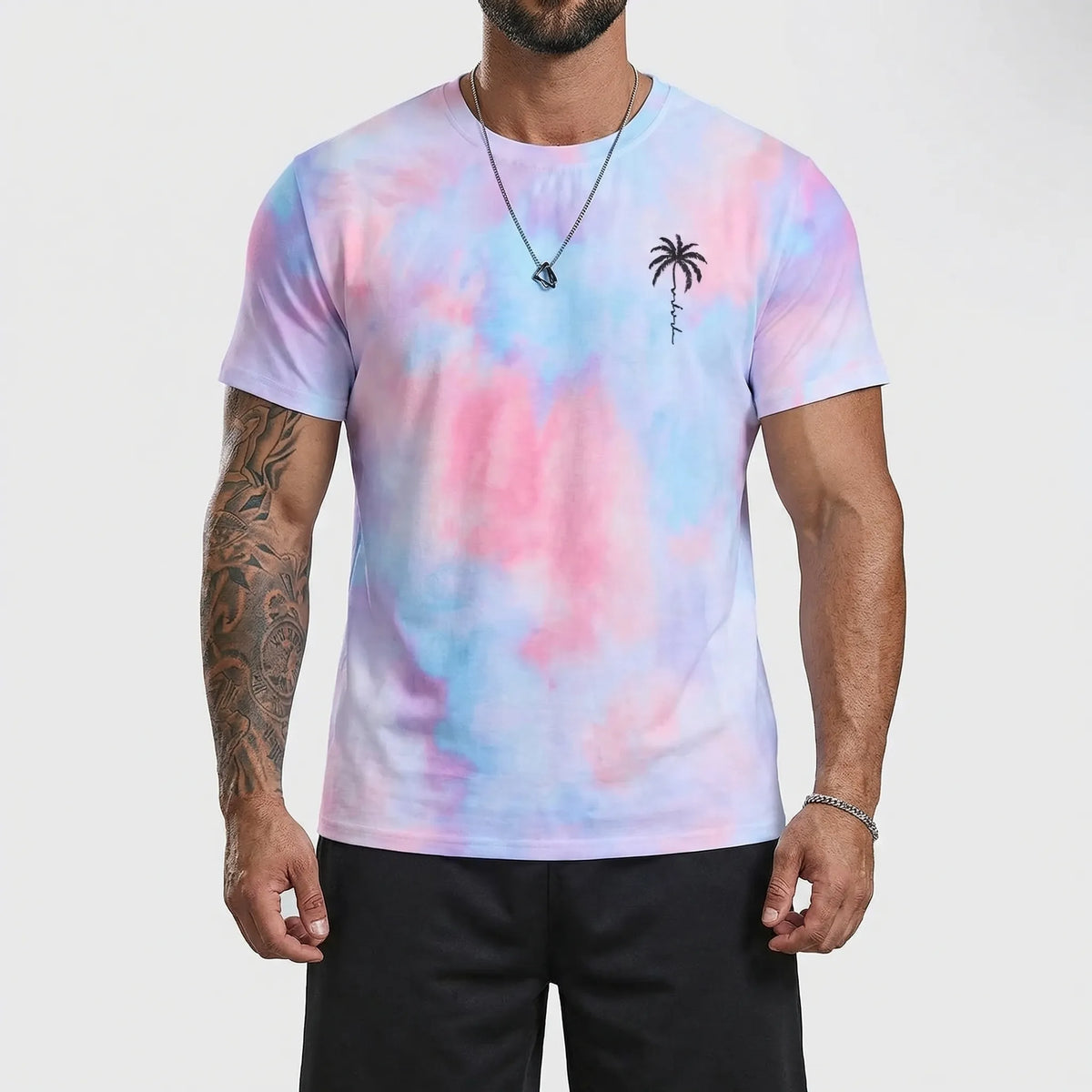 Men's Hawaiian matching set with gradient print top and shorts