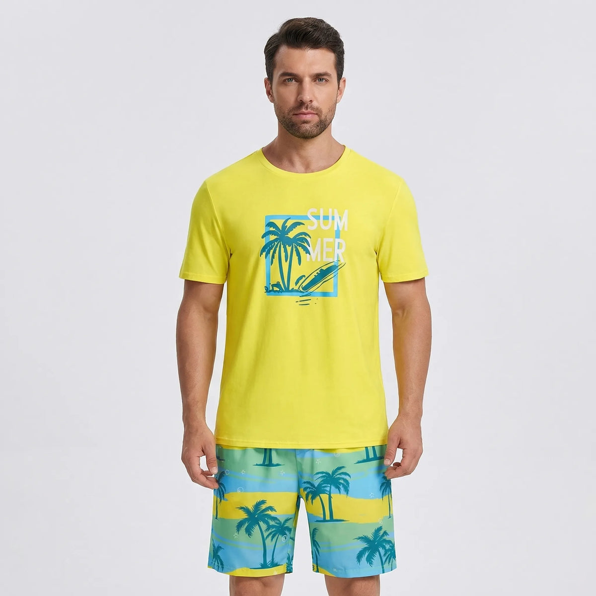 Men's Hawaiian matching set with gradient print top and shorts
