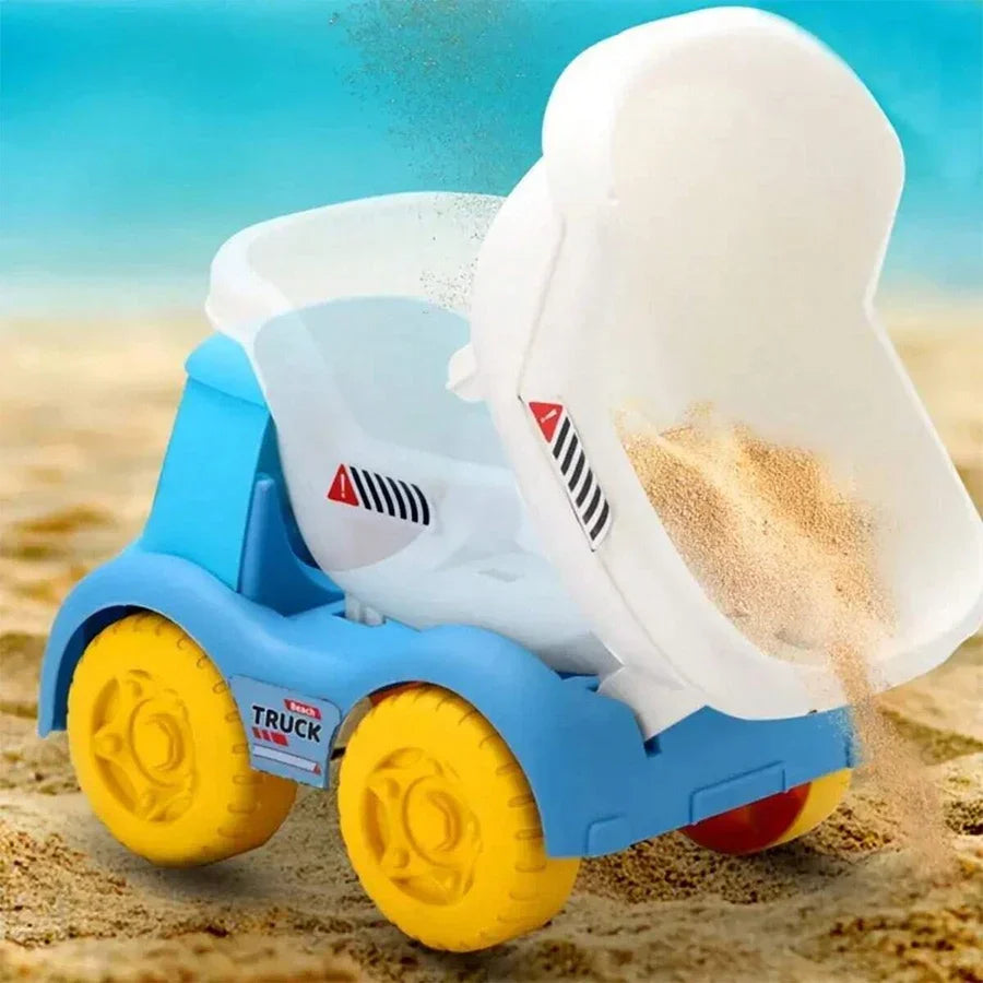Kids beach play set with sand moulds, hydraulic shovel and ATV vehicle