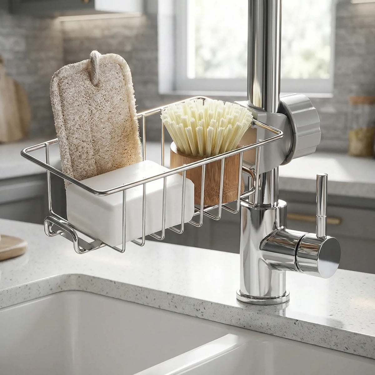 Sink hanging shelf with drain mesh and hanging hook for tap storage