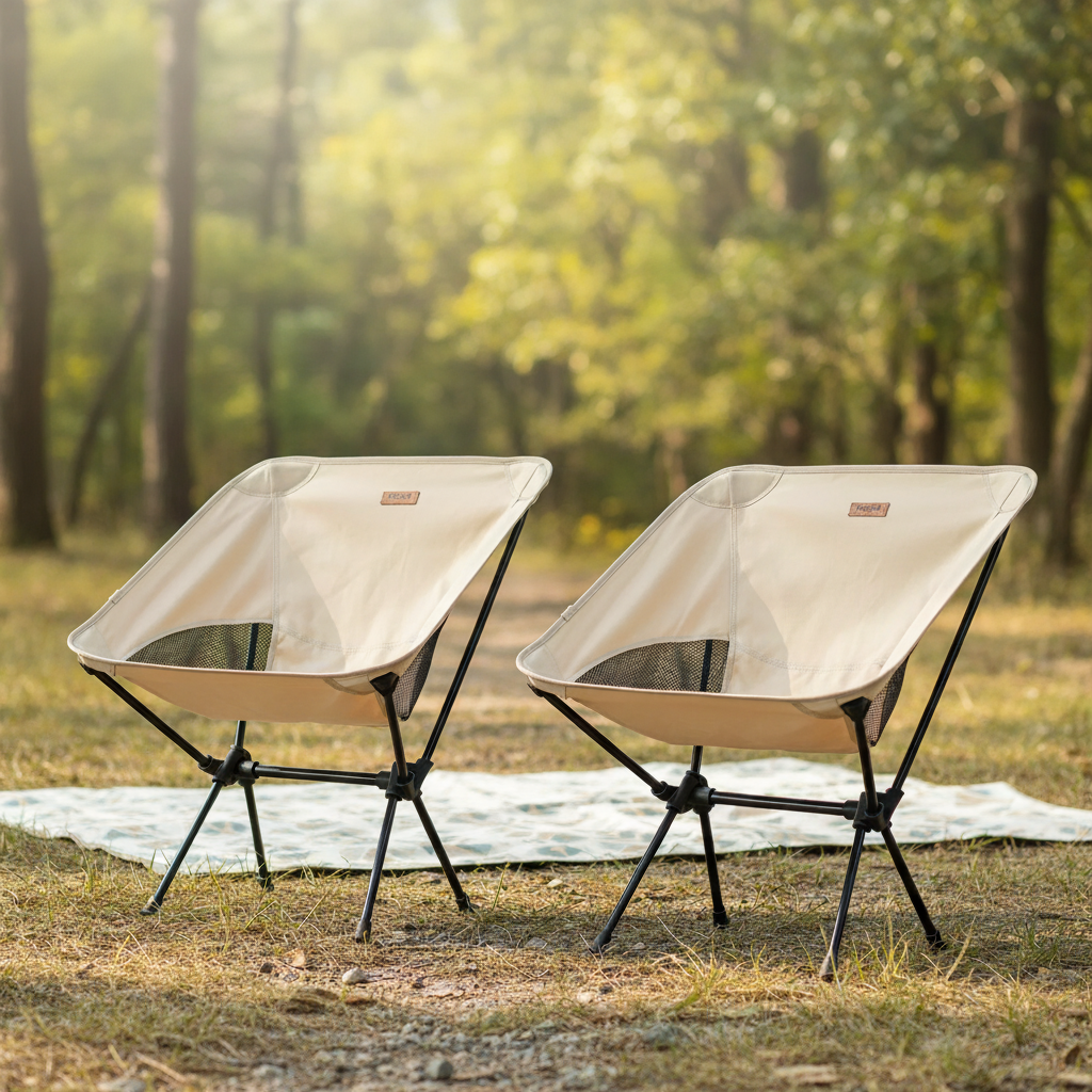 Compact foldable camping chair with breathable mesh panels and stable frame