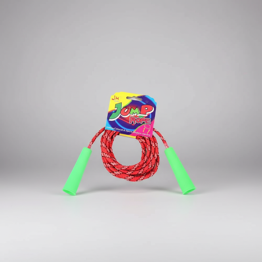 Kids braided cotton jump rope with comfort grip handles for school fitness