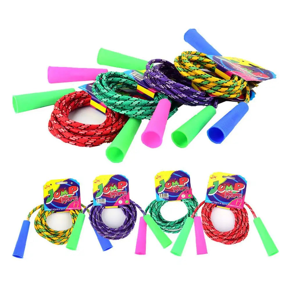 Kids braided cotton jump rope with comfort grip handles for school fitness