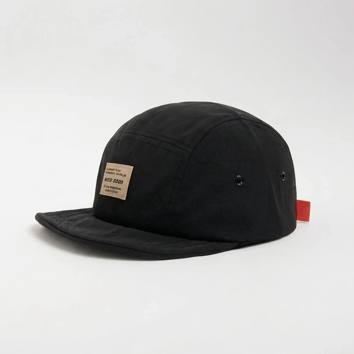 Five-panel short flat brim cap with foldable design and adjustable strap