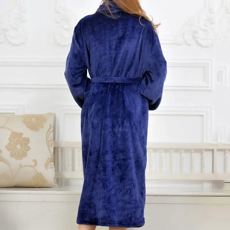 Long shawl collar robe with deep pockets for winter warmth