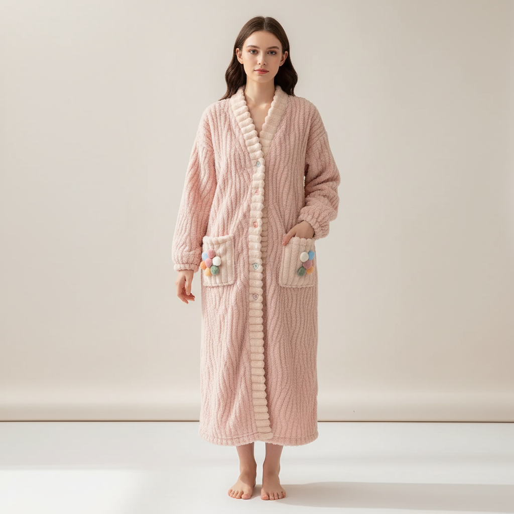 Long sleeve ankle nightgown with thick plush knit construction