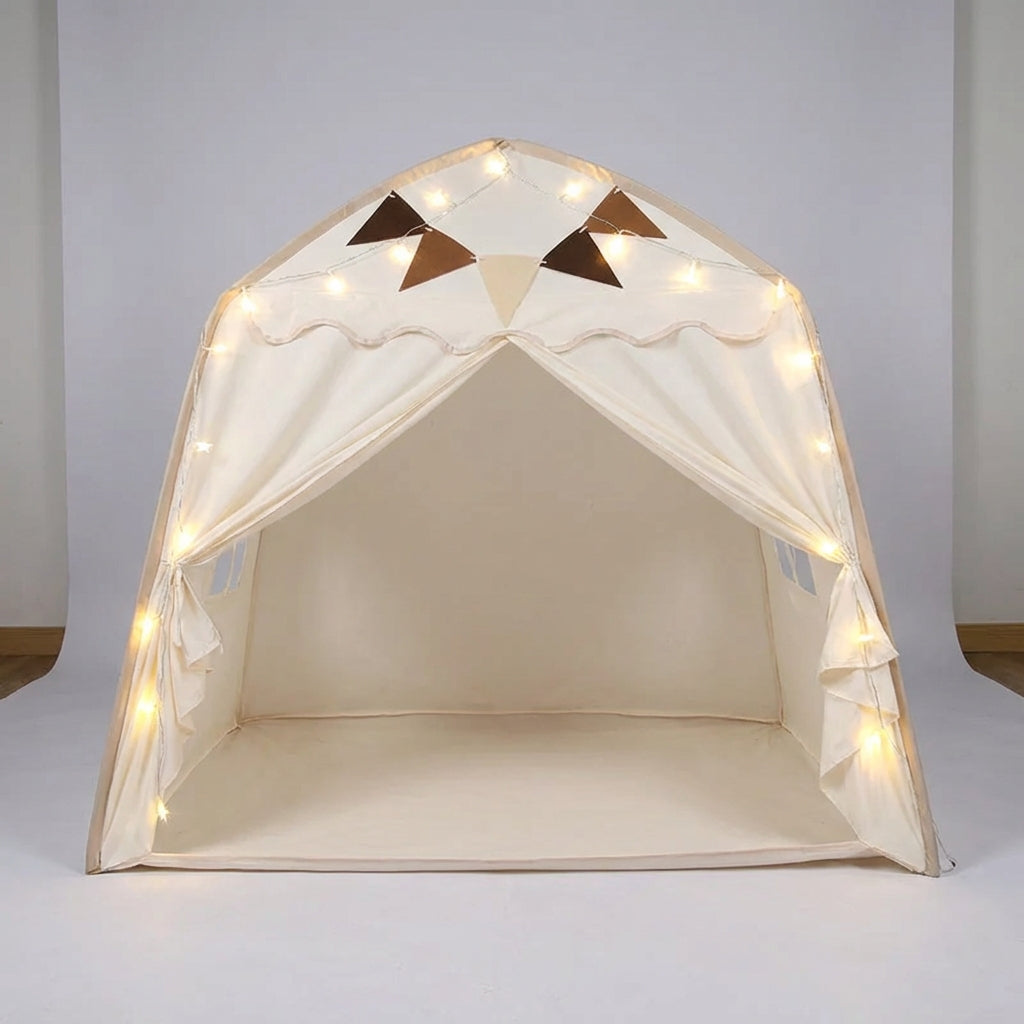 Kids indoor play tent with cosy hideaway and decorative window panels