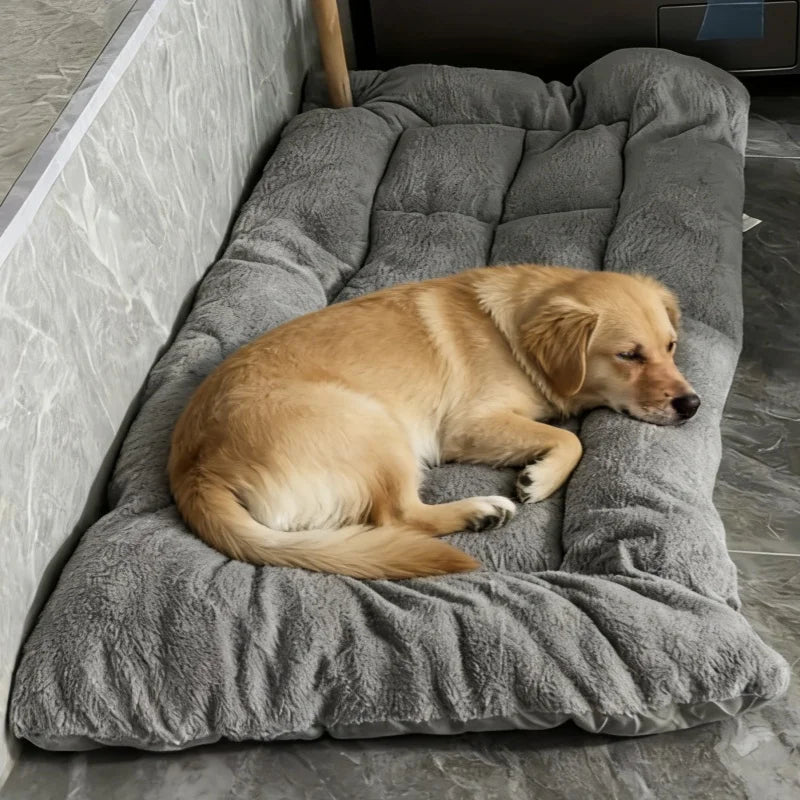 Extra large flat plush dog bed with quilted padding for all breeds