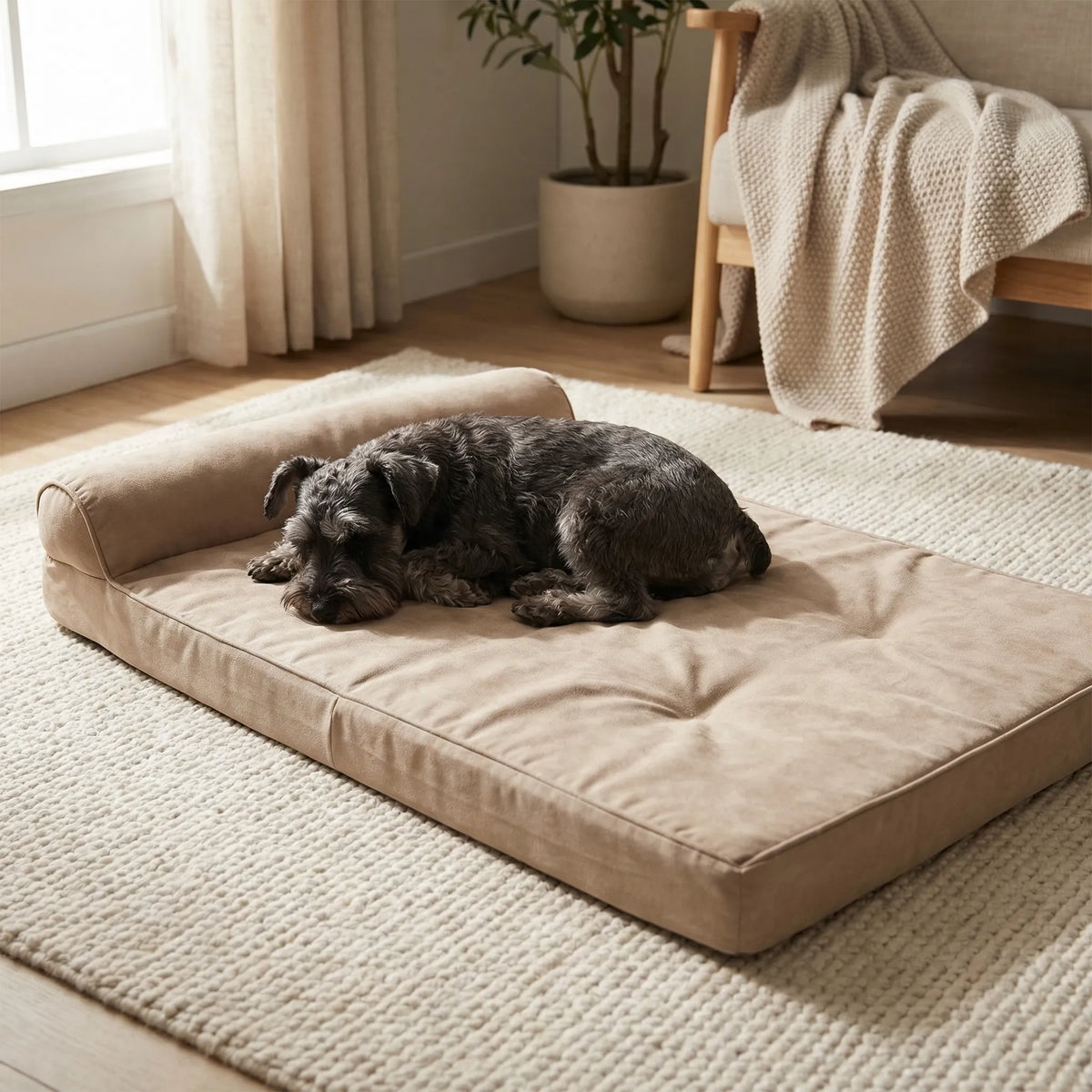 Convertible 3-in-1 pet bed sofa with tufted plush cushioning and raised sides