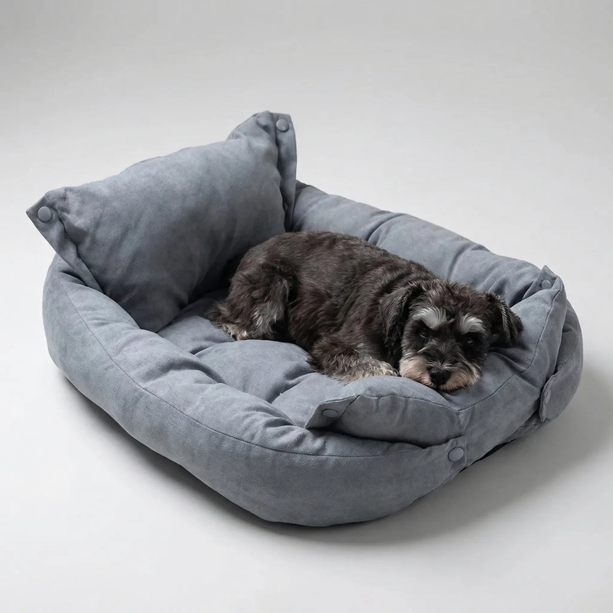 Convertible 3-in-1 pet bed sofa with tufted plush cushioning and raised sides