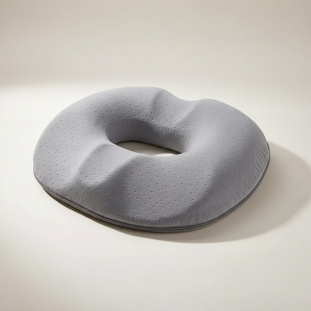 Ergonomic seat cushion with contoured tailbone relief and breathable cover