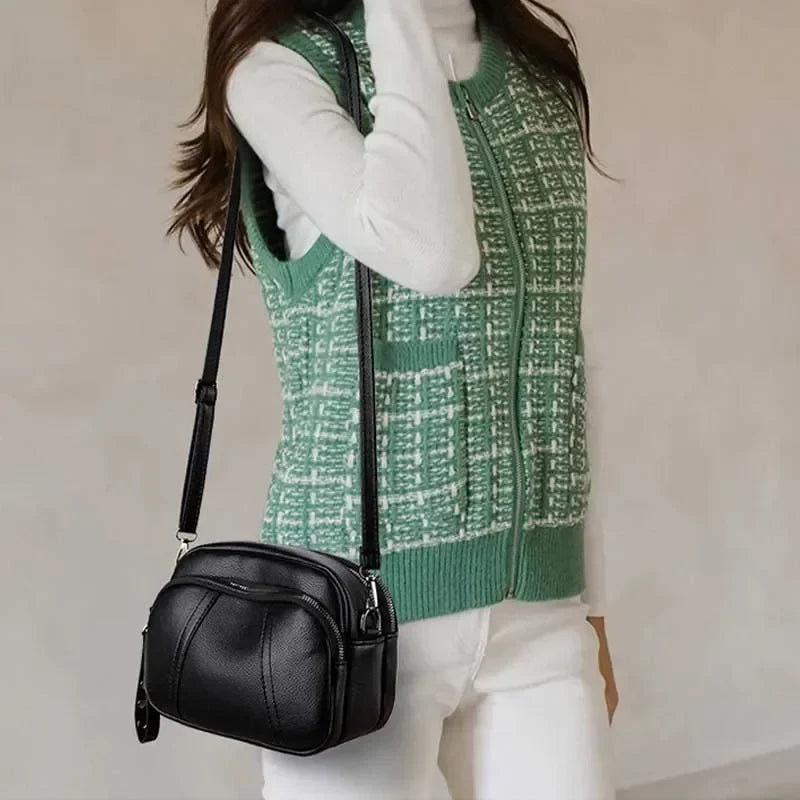 Small pebble leather crossbody bag with adjustable strap