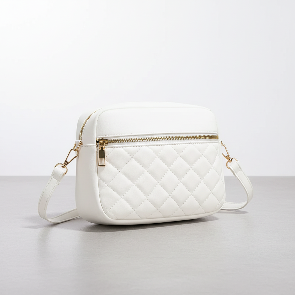 Quilted crossbody bag soft split leather adjustable strap