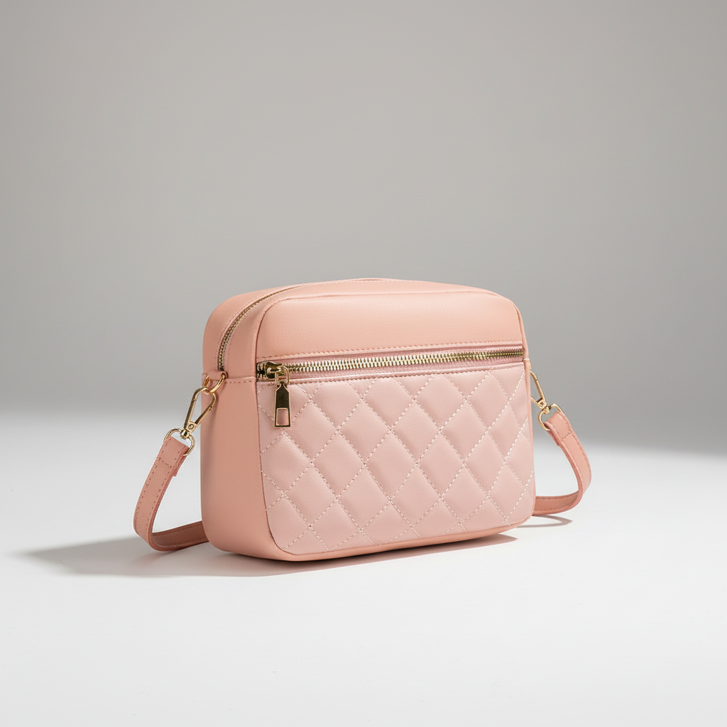 Quilted crossbody bag soft split leather adjustable strap