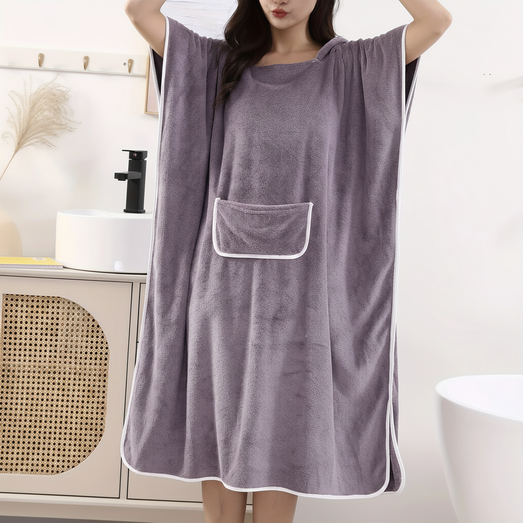 Wearable bath towel robe ultra soft plush with hood and front pocket