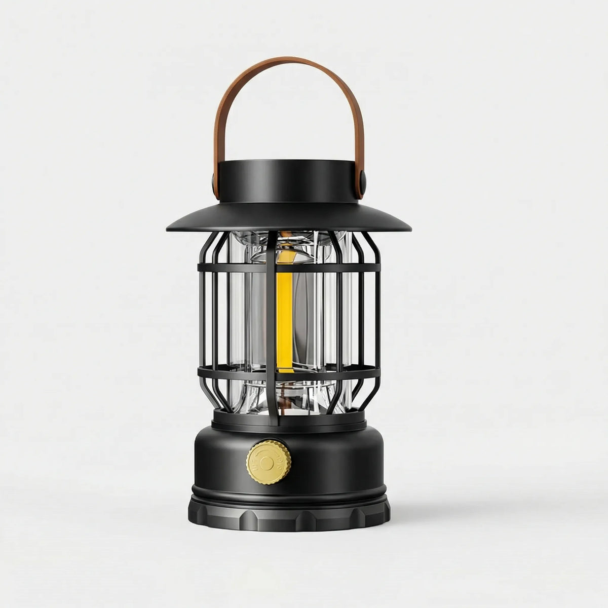 Portable LED camping lantern with 360-degree illumination and solar USB charging
