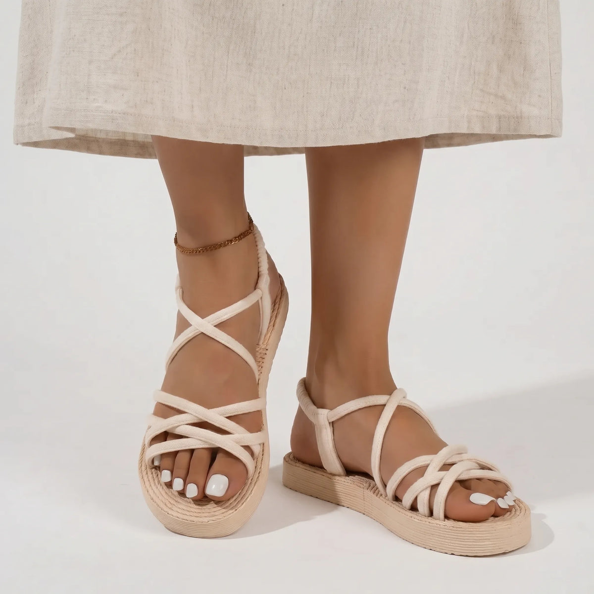 Flat strappy summer sandals with lightweight sole and open toe