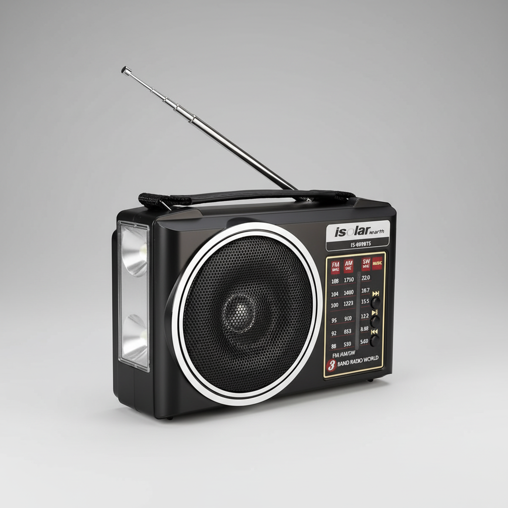 Portable solar emergency radio with Bluetooth speaker and LED light